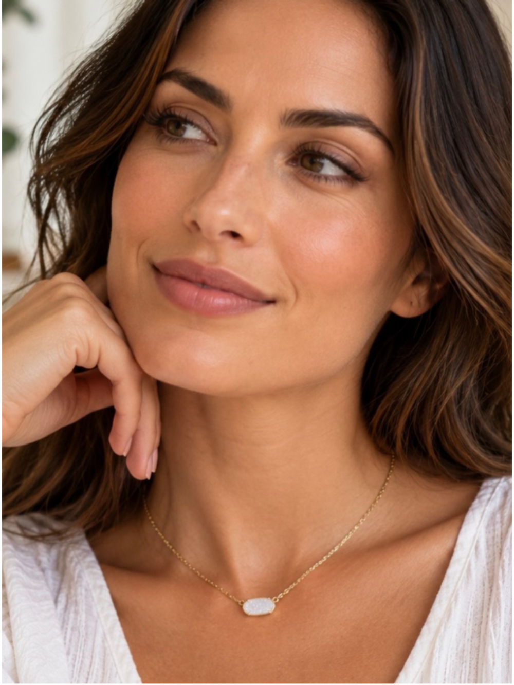 Kendra Scott Gold White Druzy Dainty Necklace New